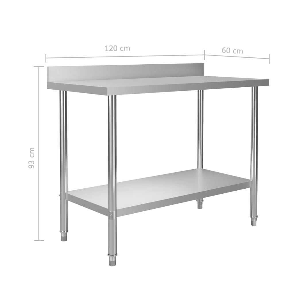 vidaXL Arbeidsbord for kjøkken med bakplater 120x60x93 rustfritt stål