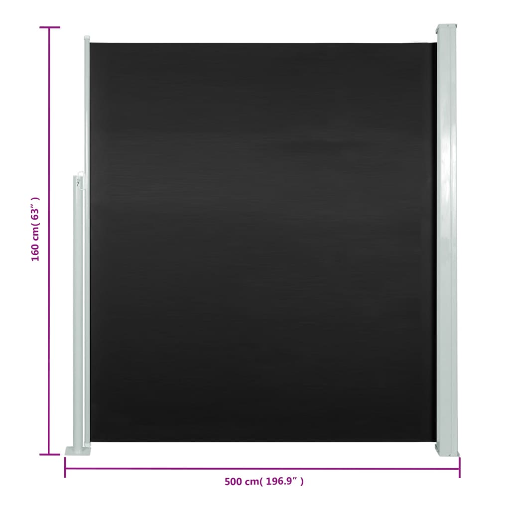 vidaXL Uttrekkbar sidemarkise 160x500 cm svart