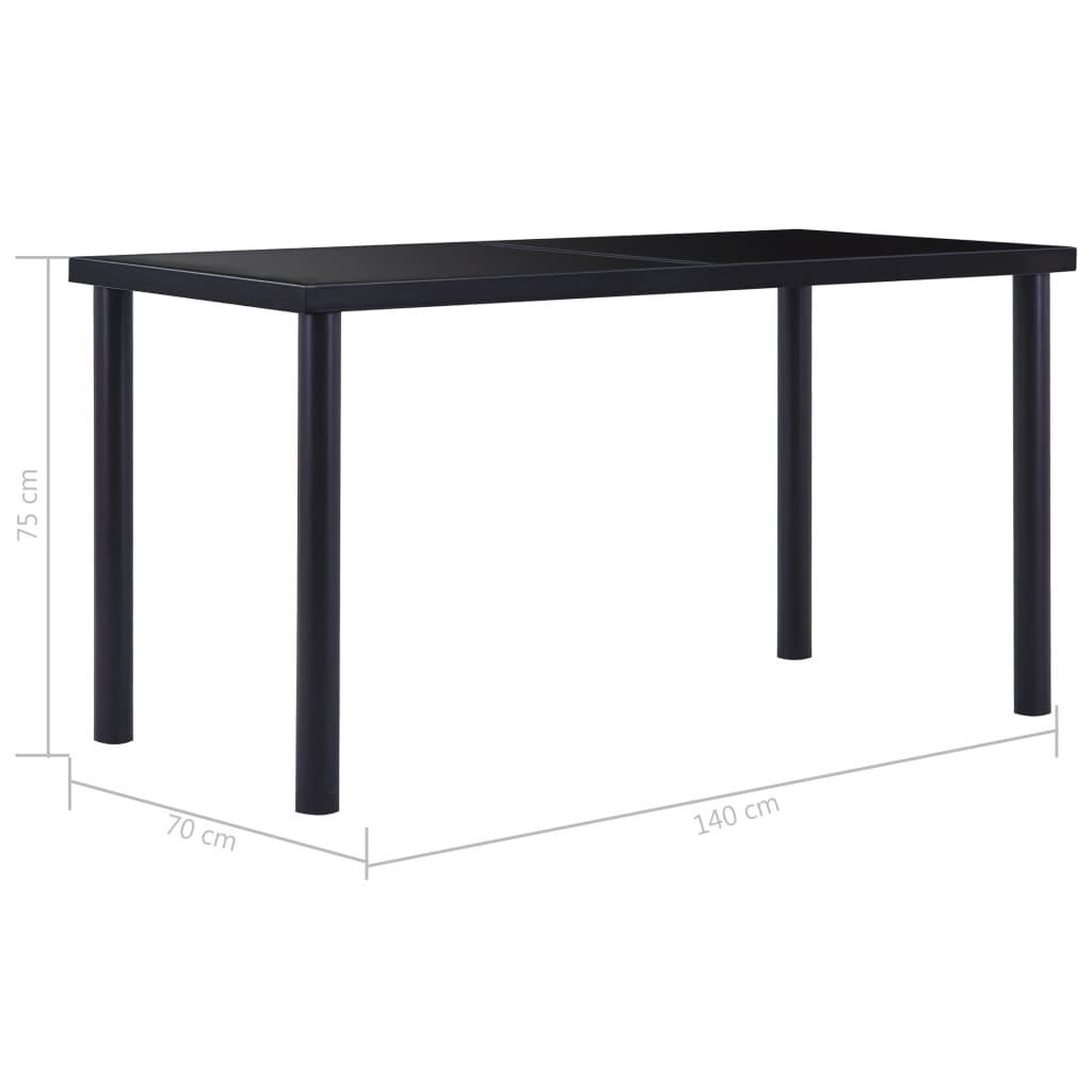 vidaXL Spisebord svart 140x70x75 cm herdet glass