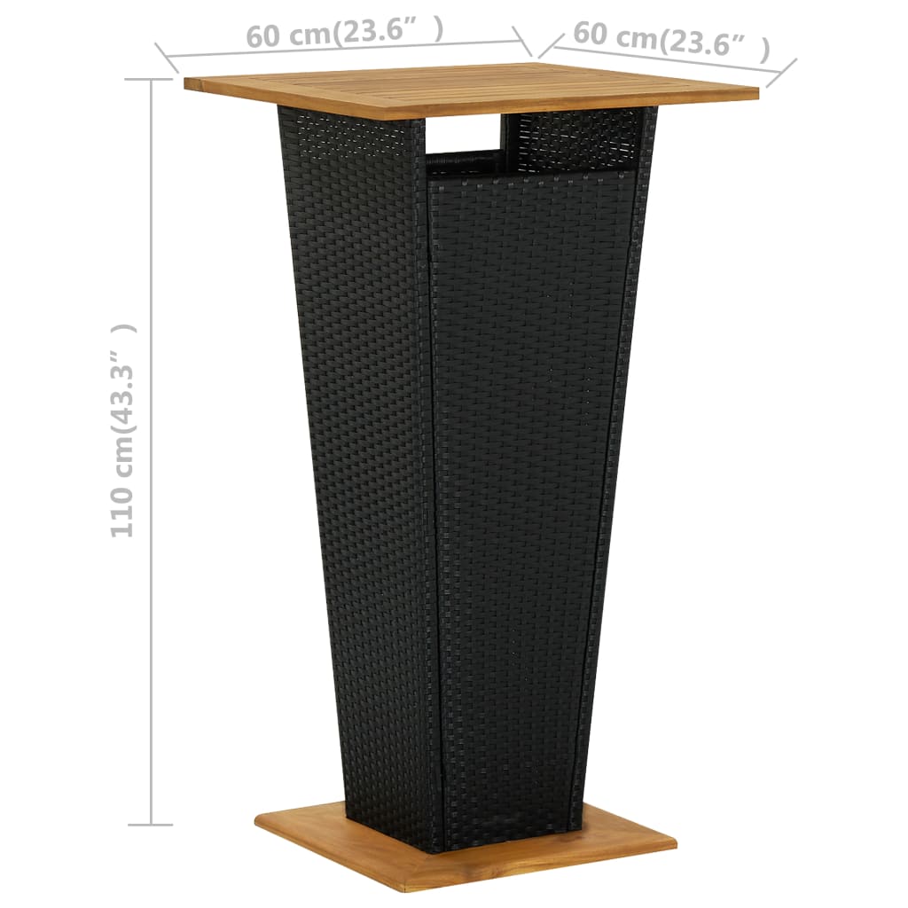 vidaXL Barbord svart 60x60x110 cm polyrotting og heltre akasie