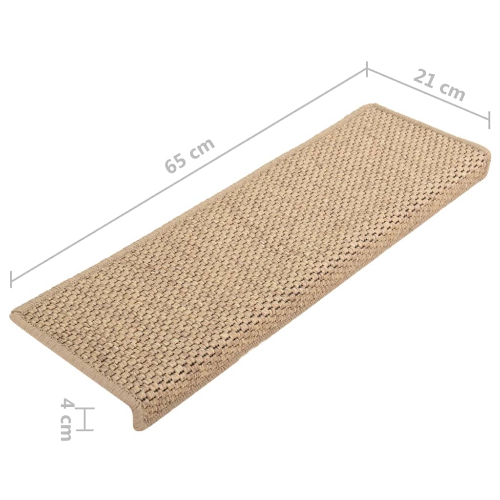 vidaXL Selvklebende trappematter sisal-utseende 15 stk 65x21x4 cm sand