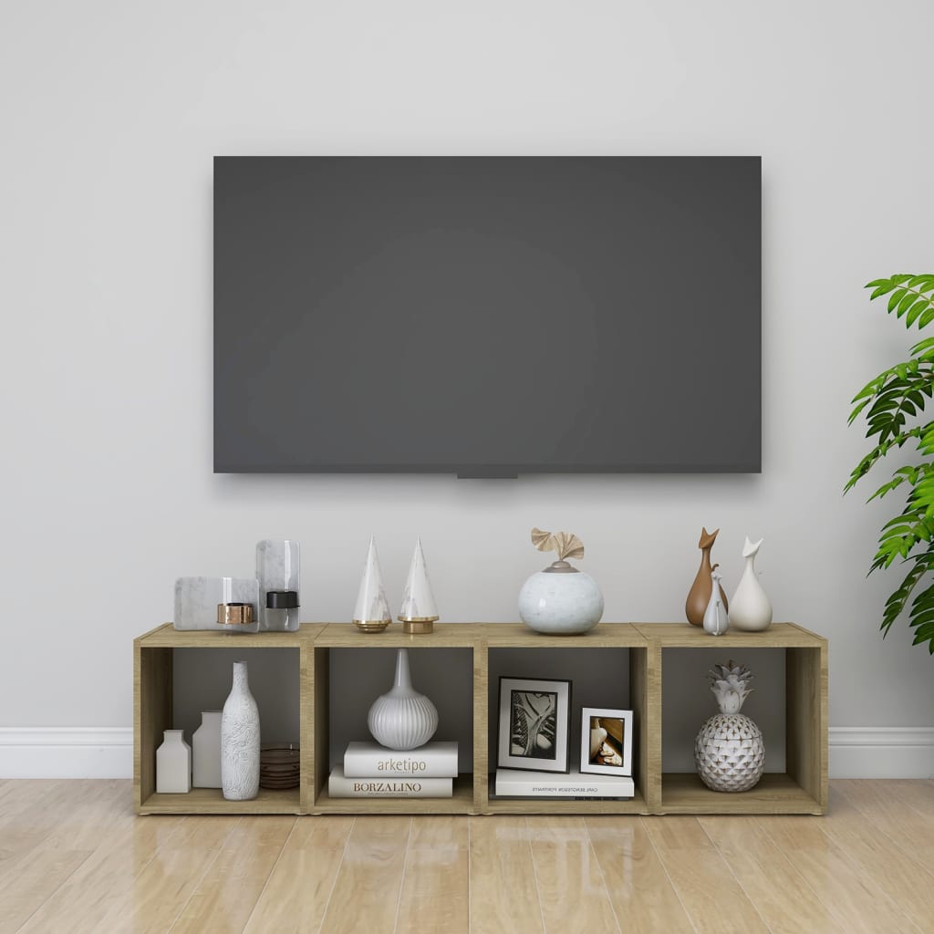 vidaXL TV-benker 4 stk hvit og sonoma eik 37x35x37 cm sponplate