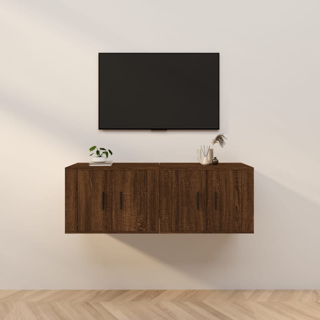 vidaXL Vegghengte TV-benker 2 stk brun eik 57x34,5x40 cm