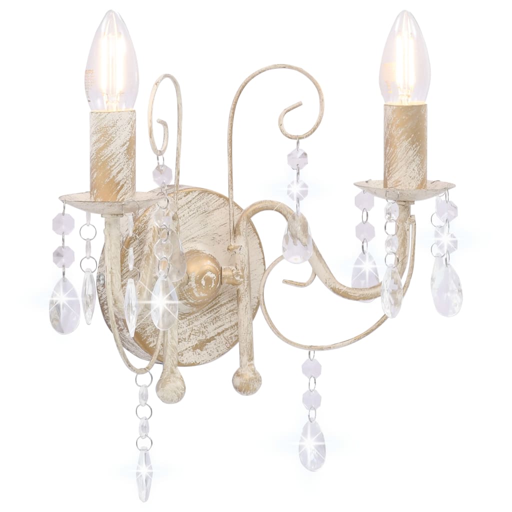 vidaXL Vegglampe med perler antikk hvit 2 x E14 lyspærer