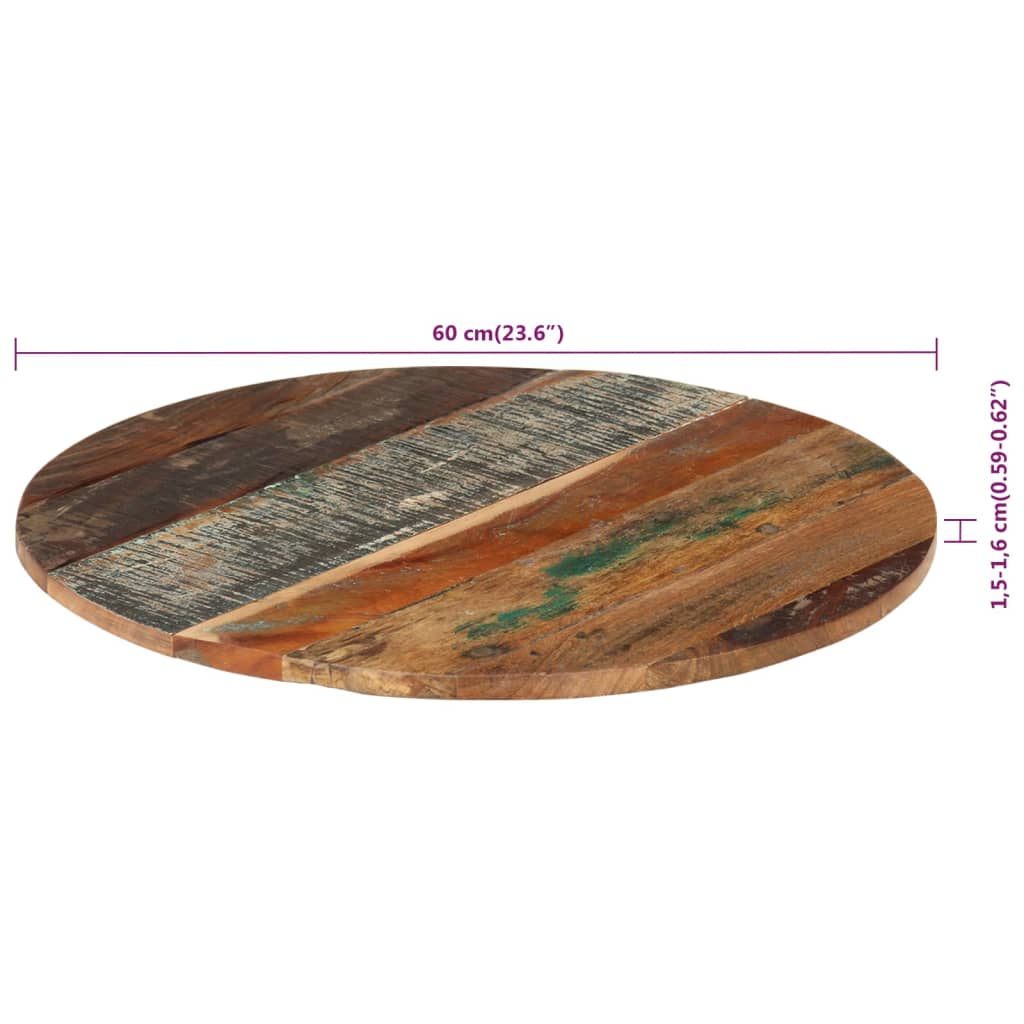 vidaXL Rund bordplate 60 cm 15-16 mm gjenvunnet heltre