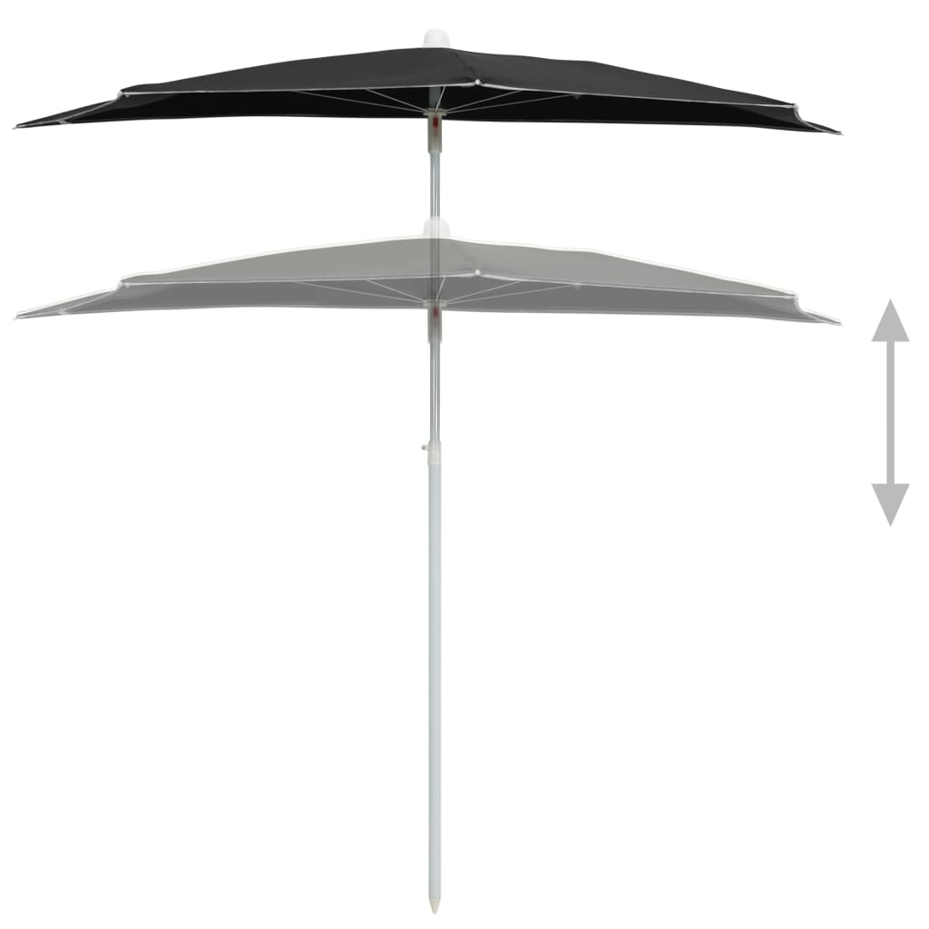vidaXL Halvrund parasoll med stang 180x90 cm svart