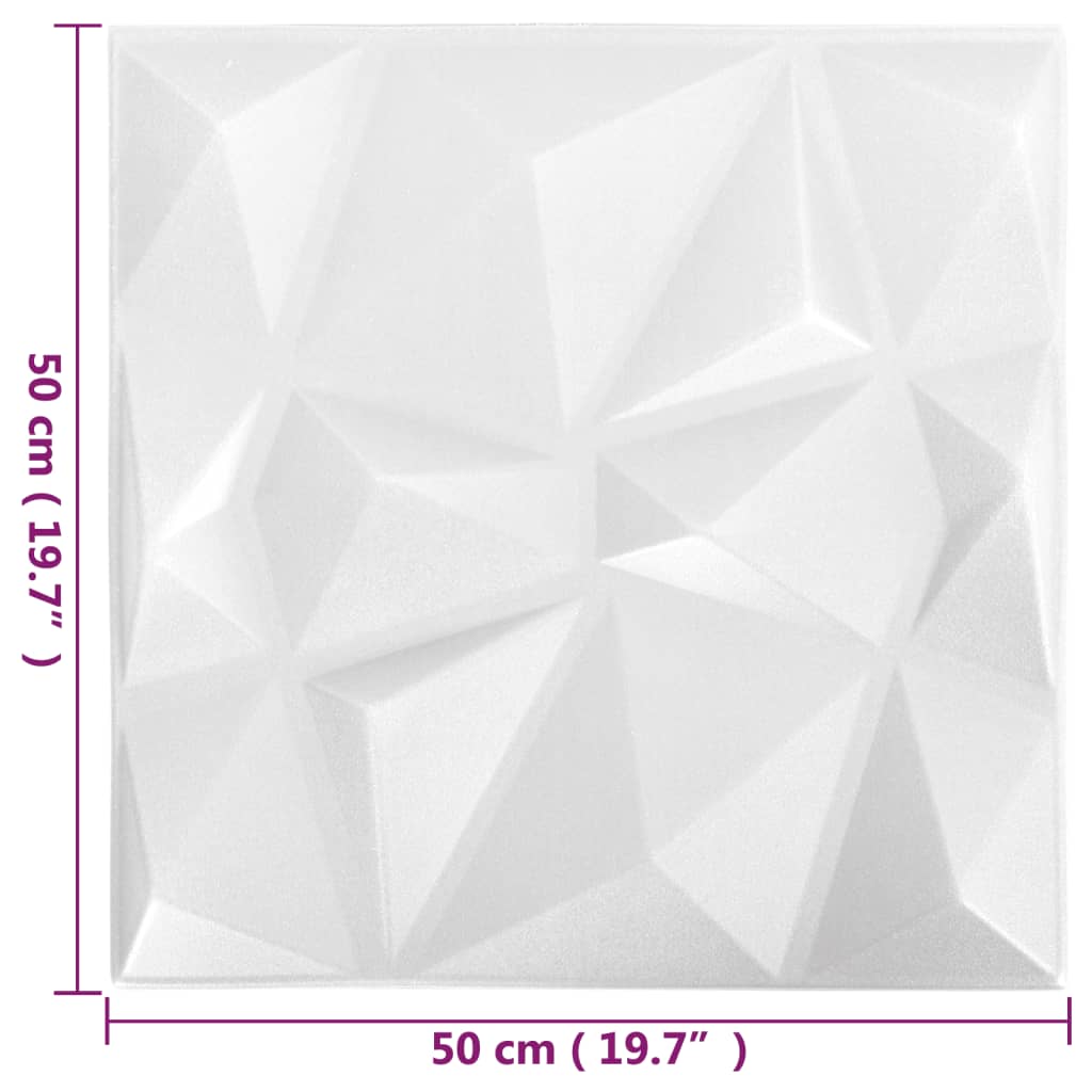 vidaXL 3D-veggpaneler 12 stk 50x50 cm diamant hvit 3 m²