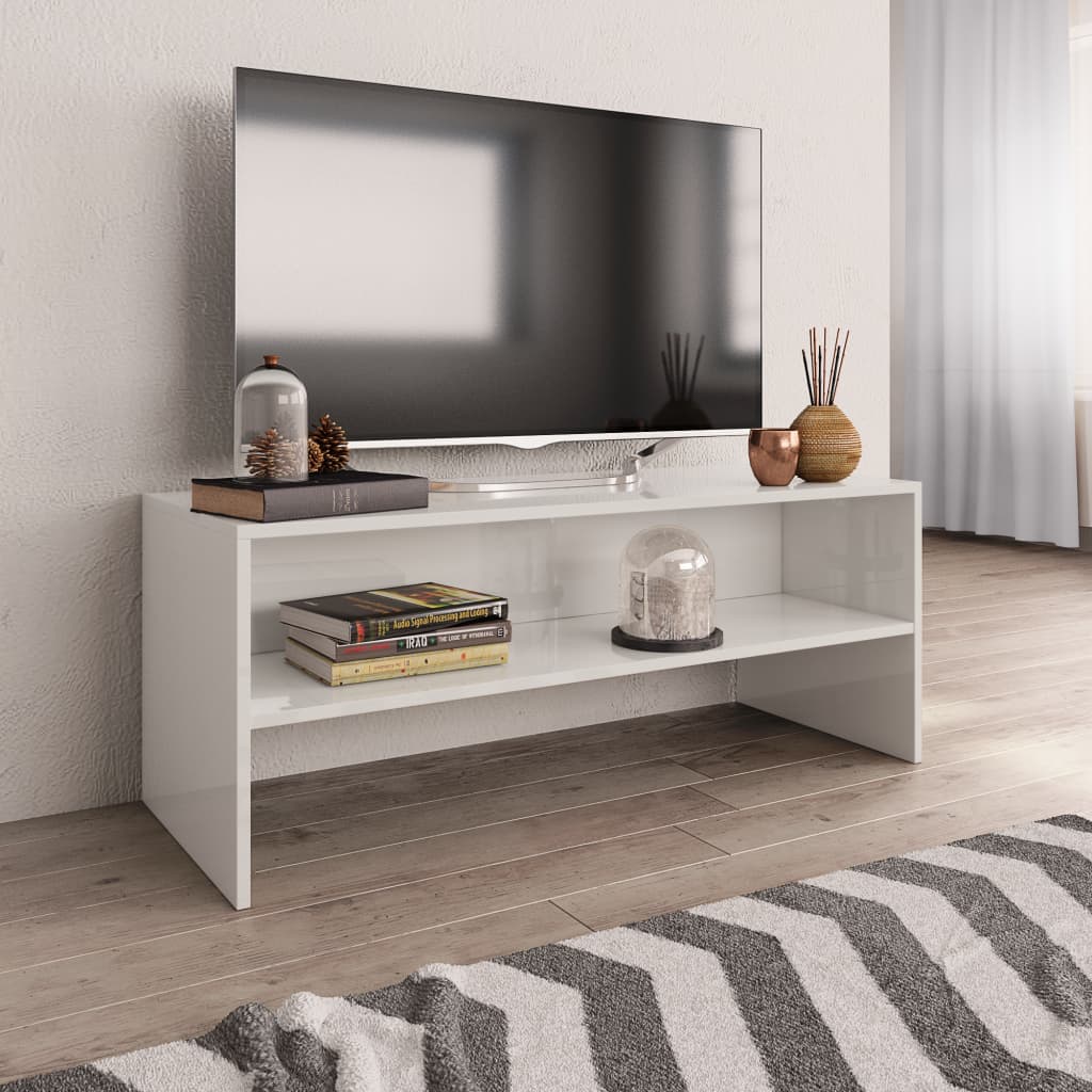 vidaXL TV-benk høyglans hvit 100x40x40 cm sponplate