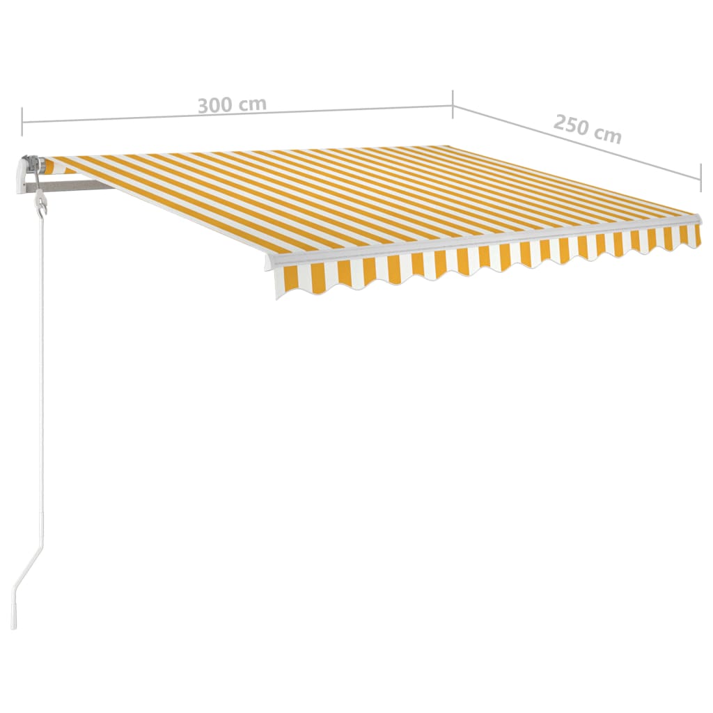 vidaXL Automatisk uttrekkbar markise med stolper 3x2,5 m gul og hvit