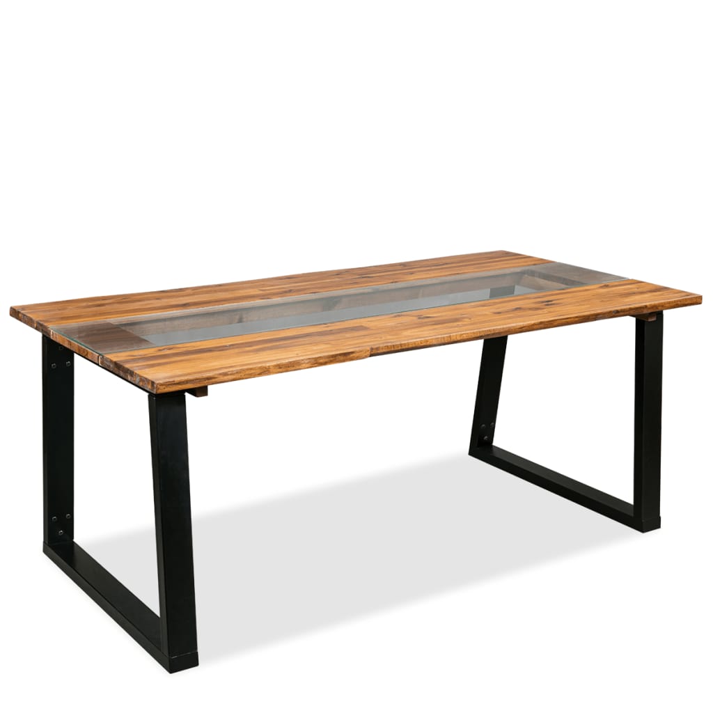 vidaXL Spisebord massivt akasiatre og glass 180x90x75 cm