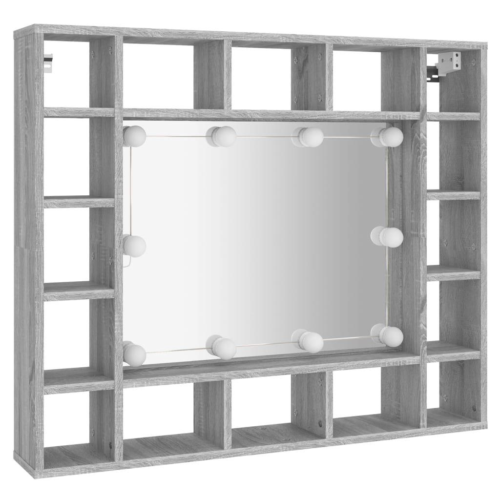 vidaXL Speilskap med LED grå sonoma 91x15x76,5 cm