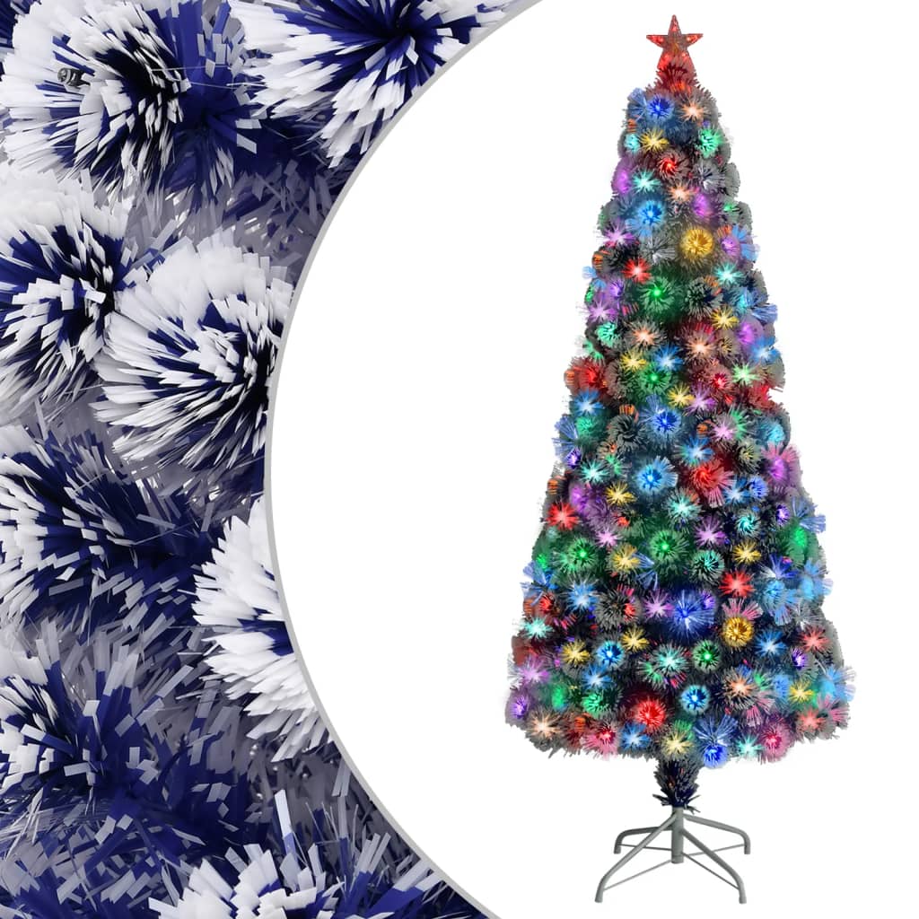 vidaXL Kunstig juletre med LED hvit og blå 180 cm fiberoptikk
