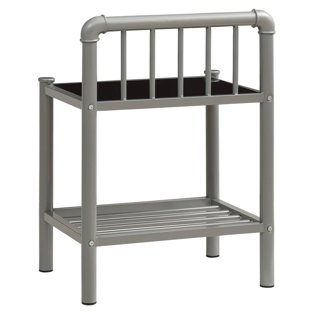 vidaXL Nattbord grå og svart 45x34,5x62,5 cm metall og glass