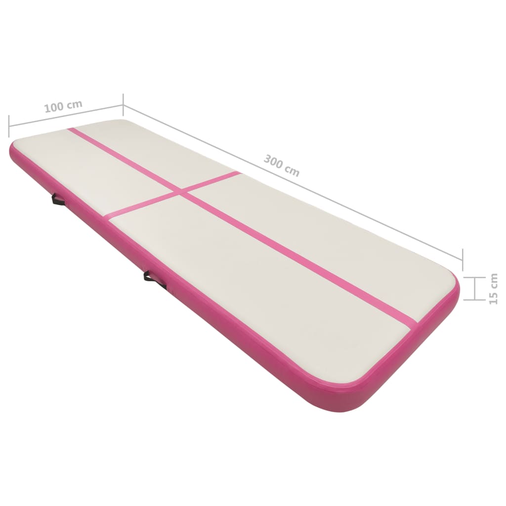 vidaXL Oppblåsbar gymnastikkmatte med pumpe 300x100x15 cm PVC rosa