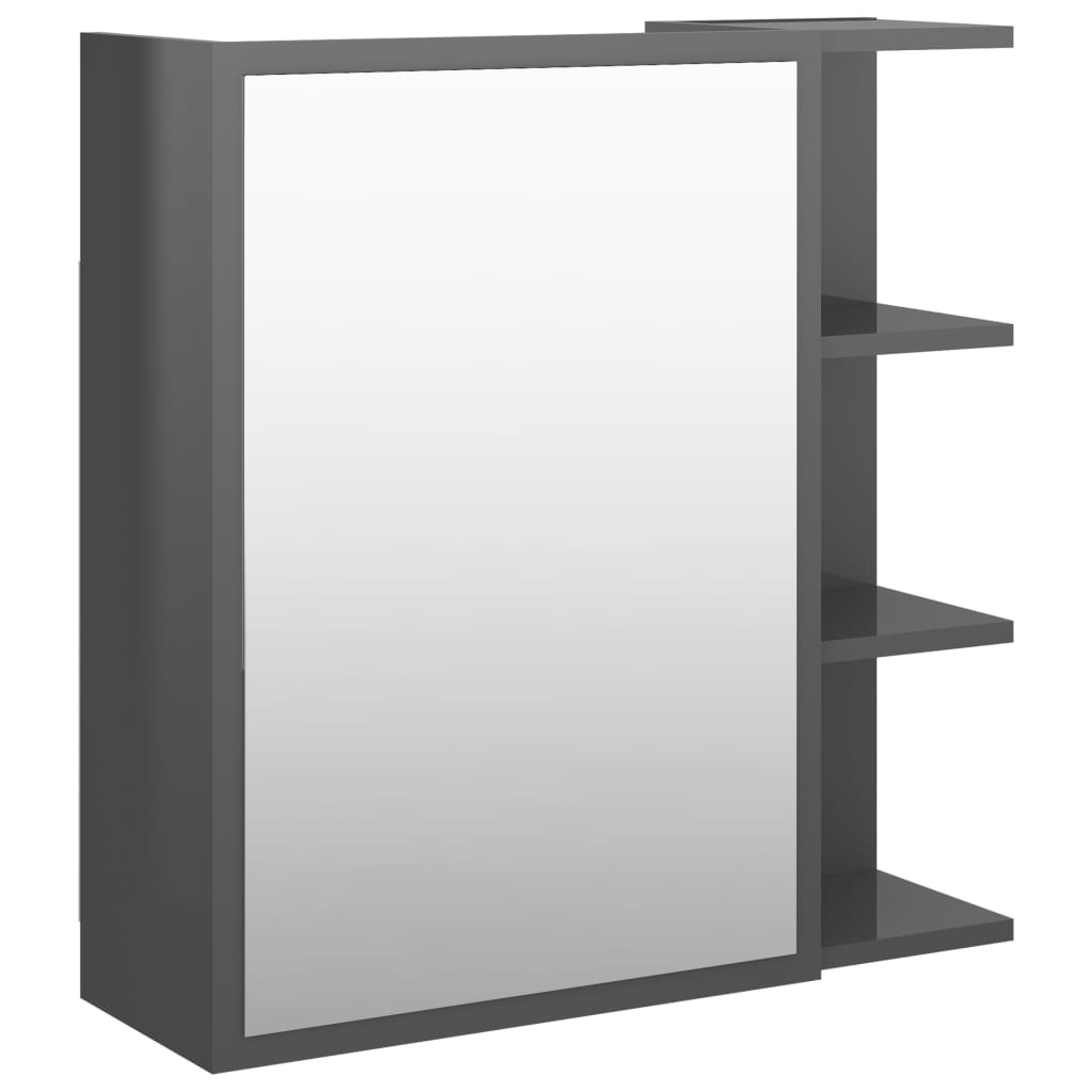 vidaXL Speilskap til baderom høyglans grå 62,5x20,5x64 cm sponplate