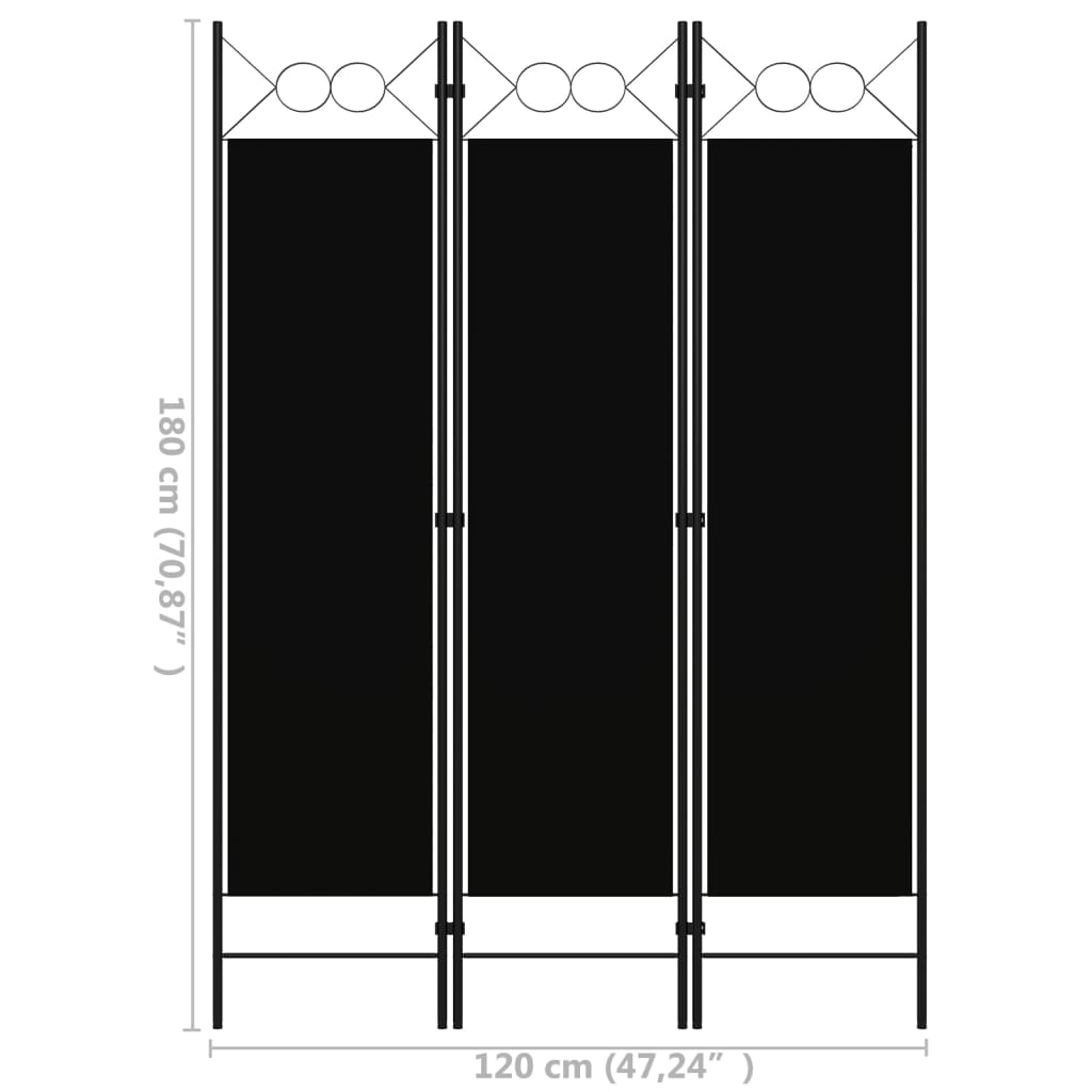 vidaXL Romdeler 3 paneler svart 120x180 cm