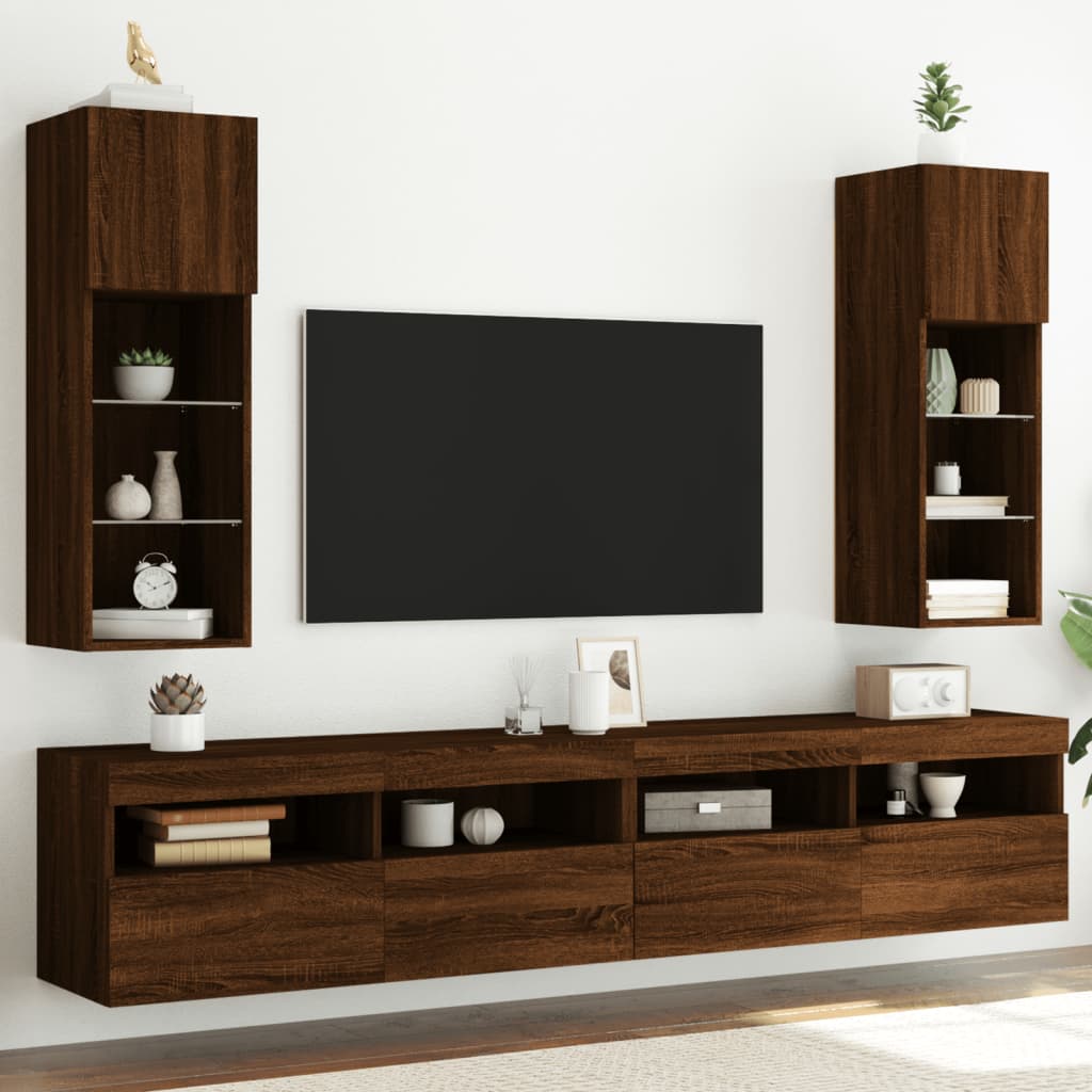 vidaXL TV-benker med LED-lys 2 stk brun eik 30,5x30x90 cm