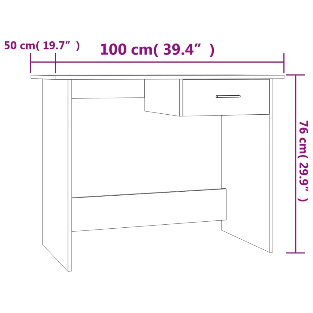 vidaXL Skrivebord betonggrå 100x50x76 cm sponplate