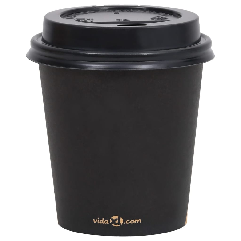 vidaXL Kaffepapirkopper med lokk 200 ml 1000 stk svart