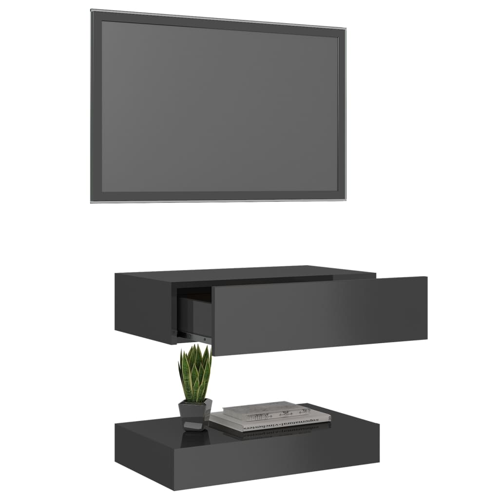 vidaXL TV-benk med LED-lys høyglans grå 60x35 cm