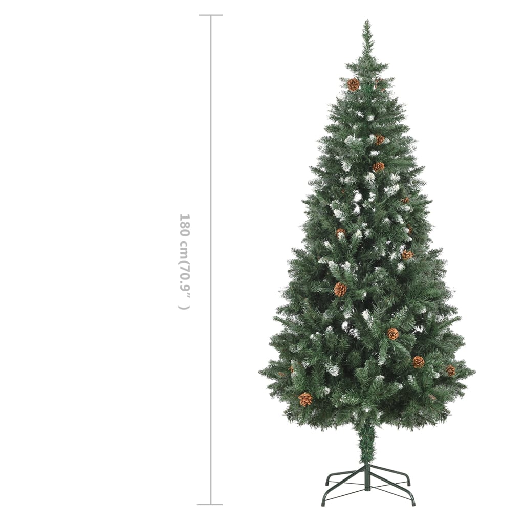 vidaXL Kunstig juletre med furukongler og hvitt glitter 180 cm