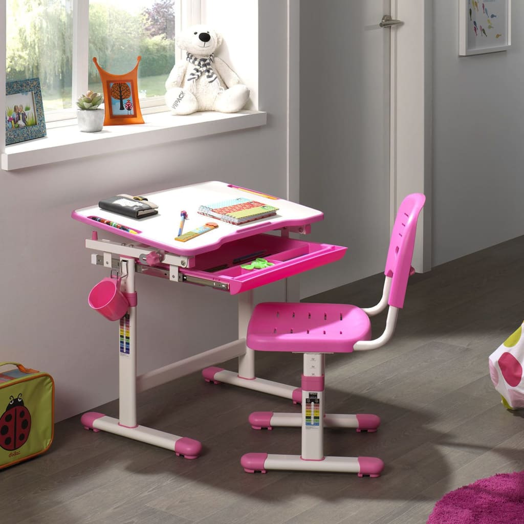 Vipack Justerbar barnepult Comfortline 201 med stol rosa og hvit