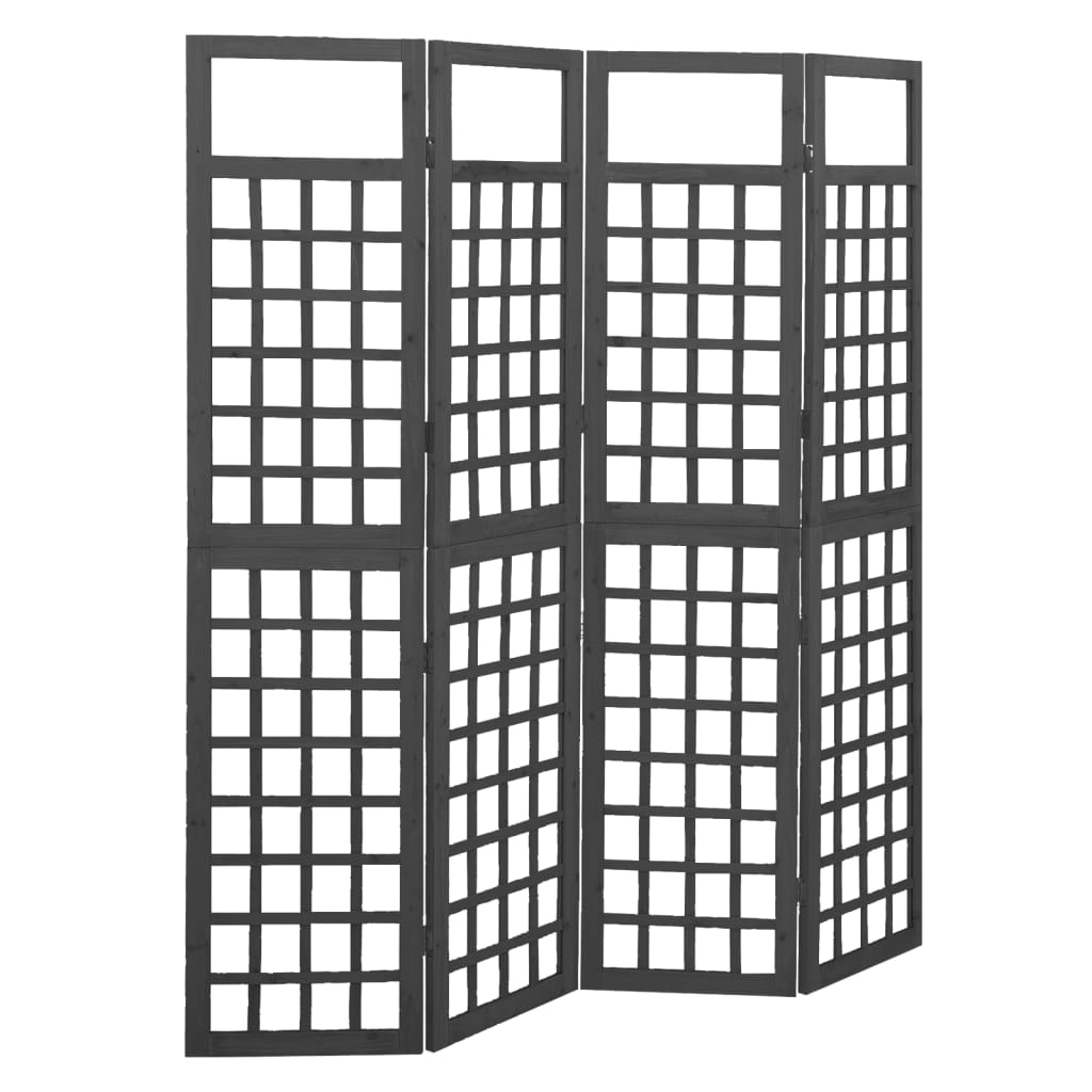 vidaXL Romdeler/espalier 4 paneler heltre gran svart 161x180 cm