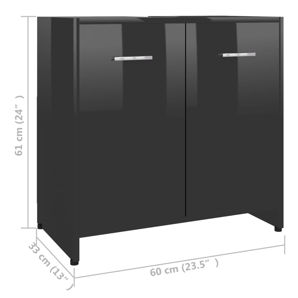 vidaXL Baderomsskap høyglans svart 60x33x61 cm sponplate