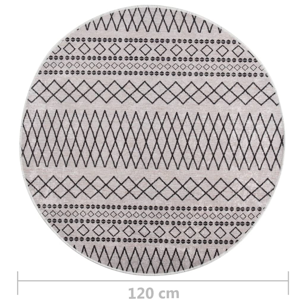 vidaXL Vaskbart teppe φ120 cm sklisikker svart og hvit