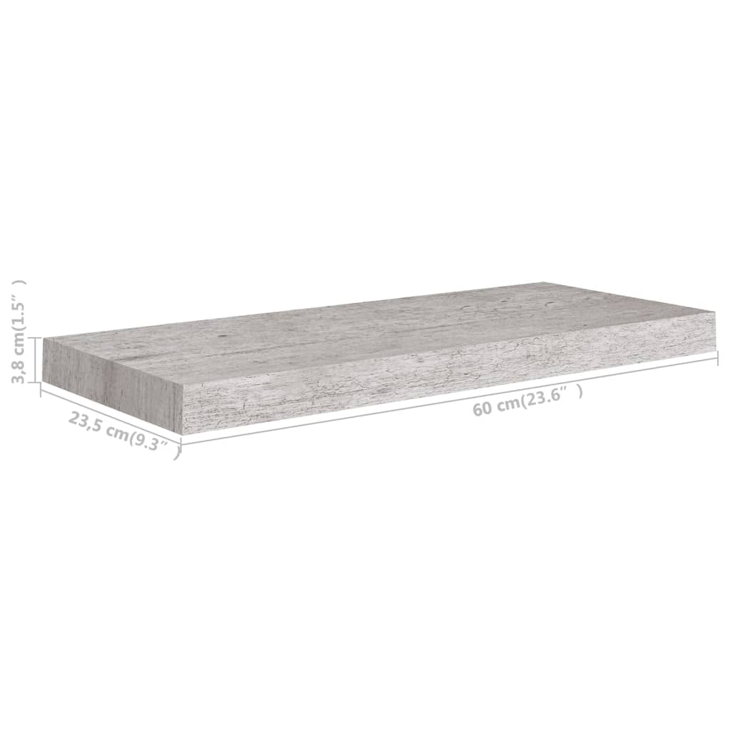 vidaXL Flytende vegghylle betonggrå 60x23,5x3,8 cm MDF