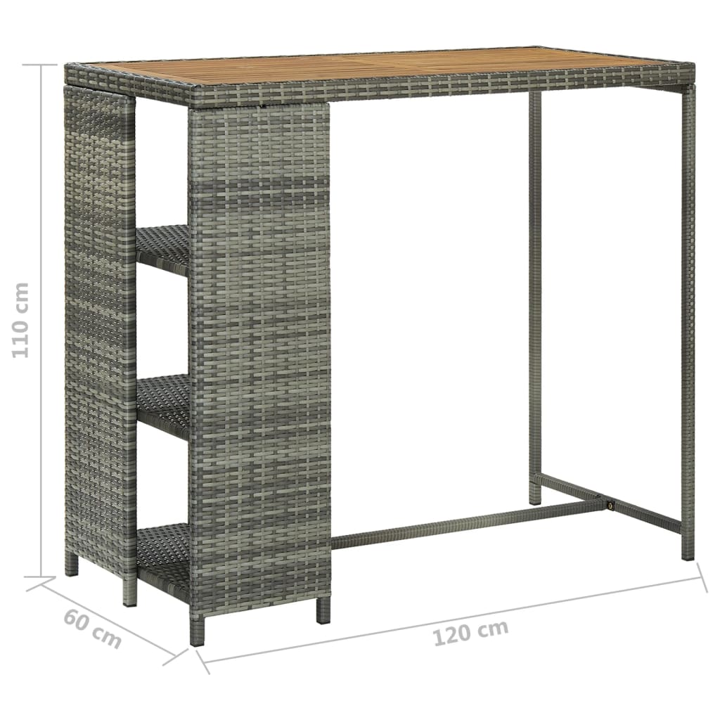 vidaXL Barbord med oppbevaringsstativ grå 120x60x110 cm polyrotting