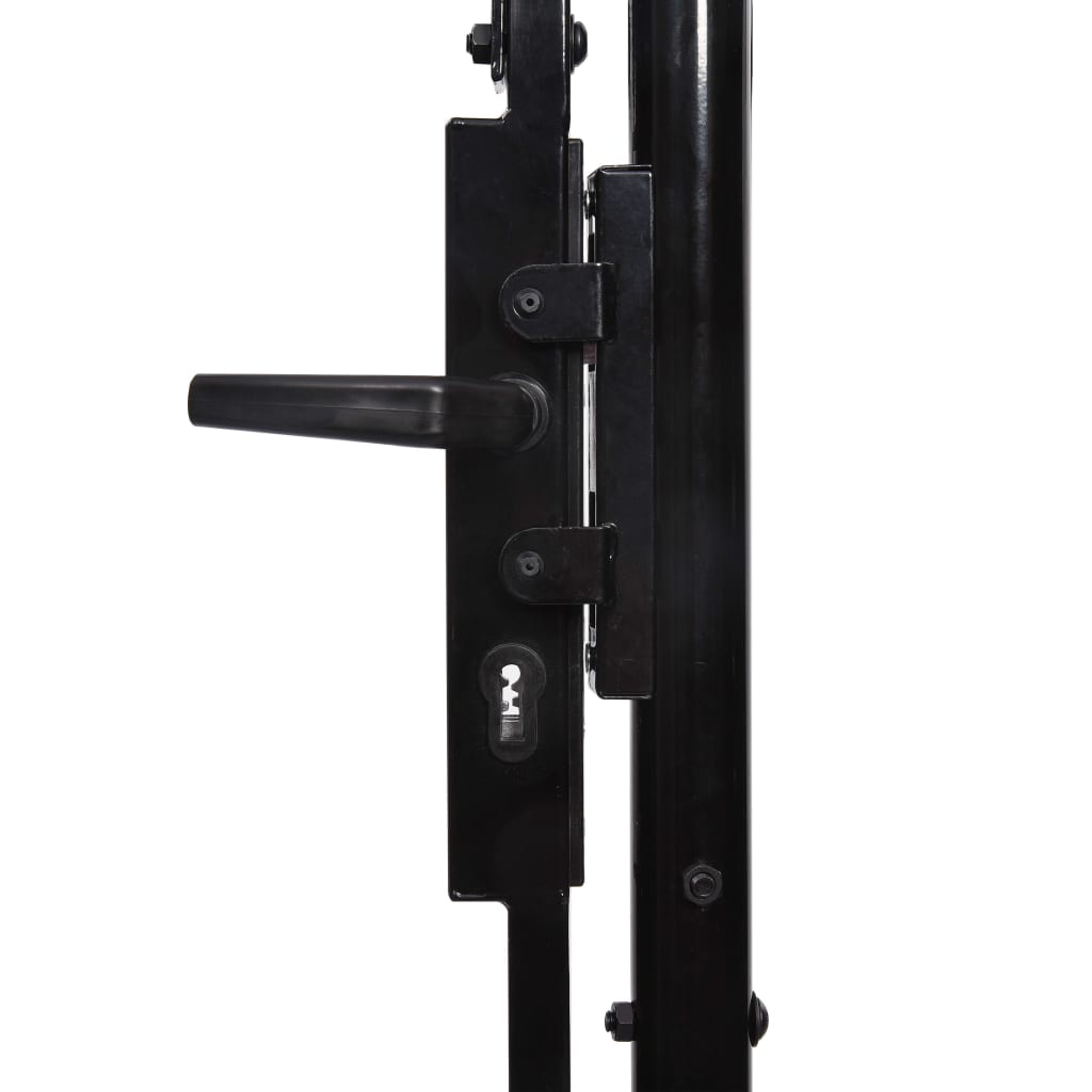 vidaXL Hageport med en dør og spisser stål 1x1 m svart