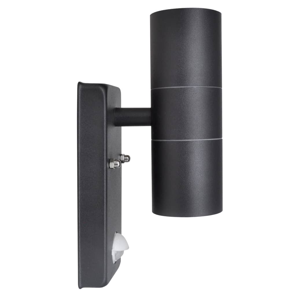 LED-vegglampe sylinderform rustfritt stål svart med sensor