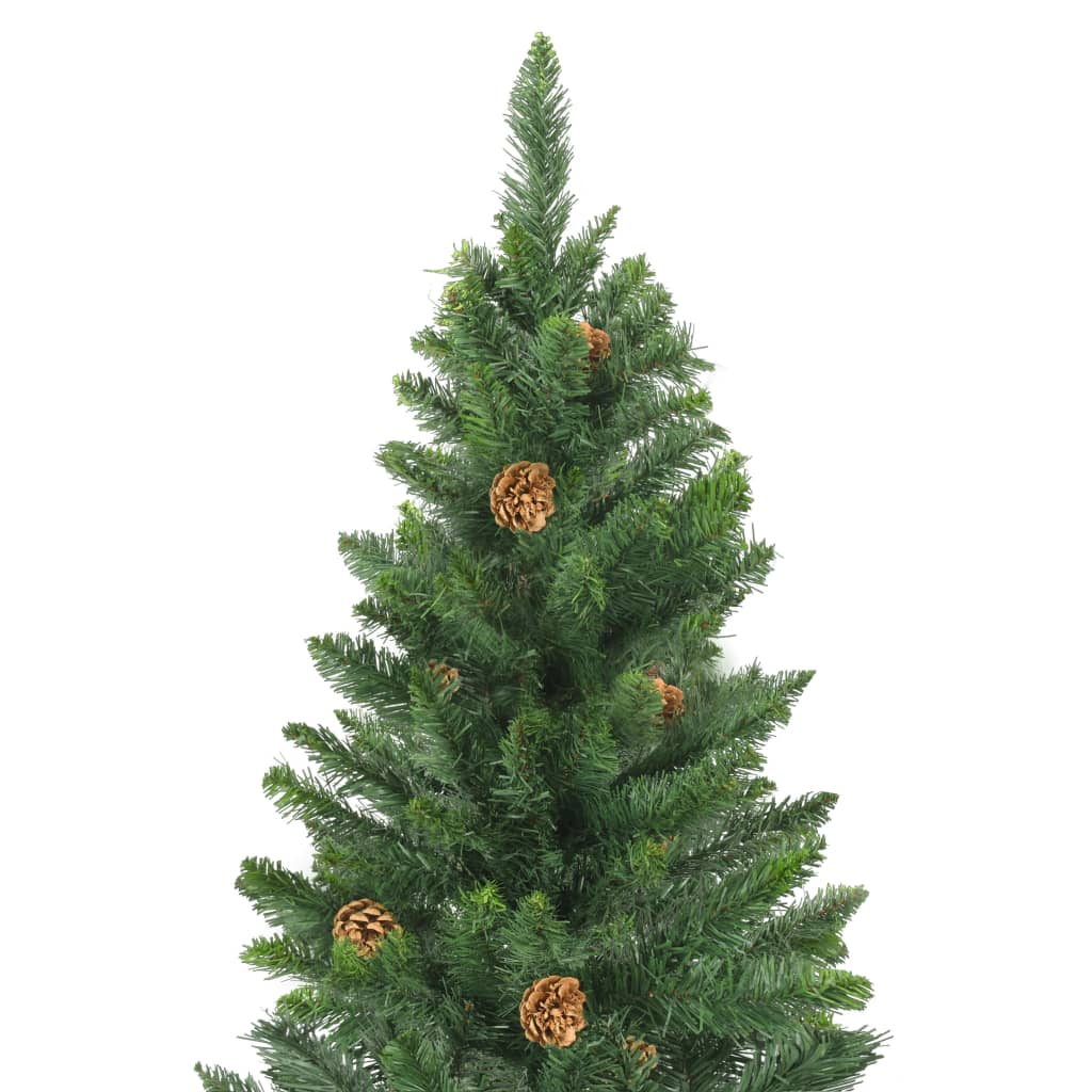 vidaXL Forhåndsbelyst kunstig juletre med kongler grønn 210 cm