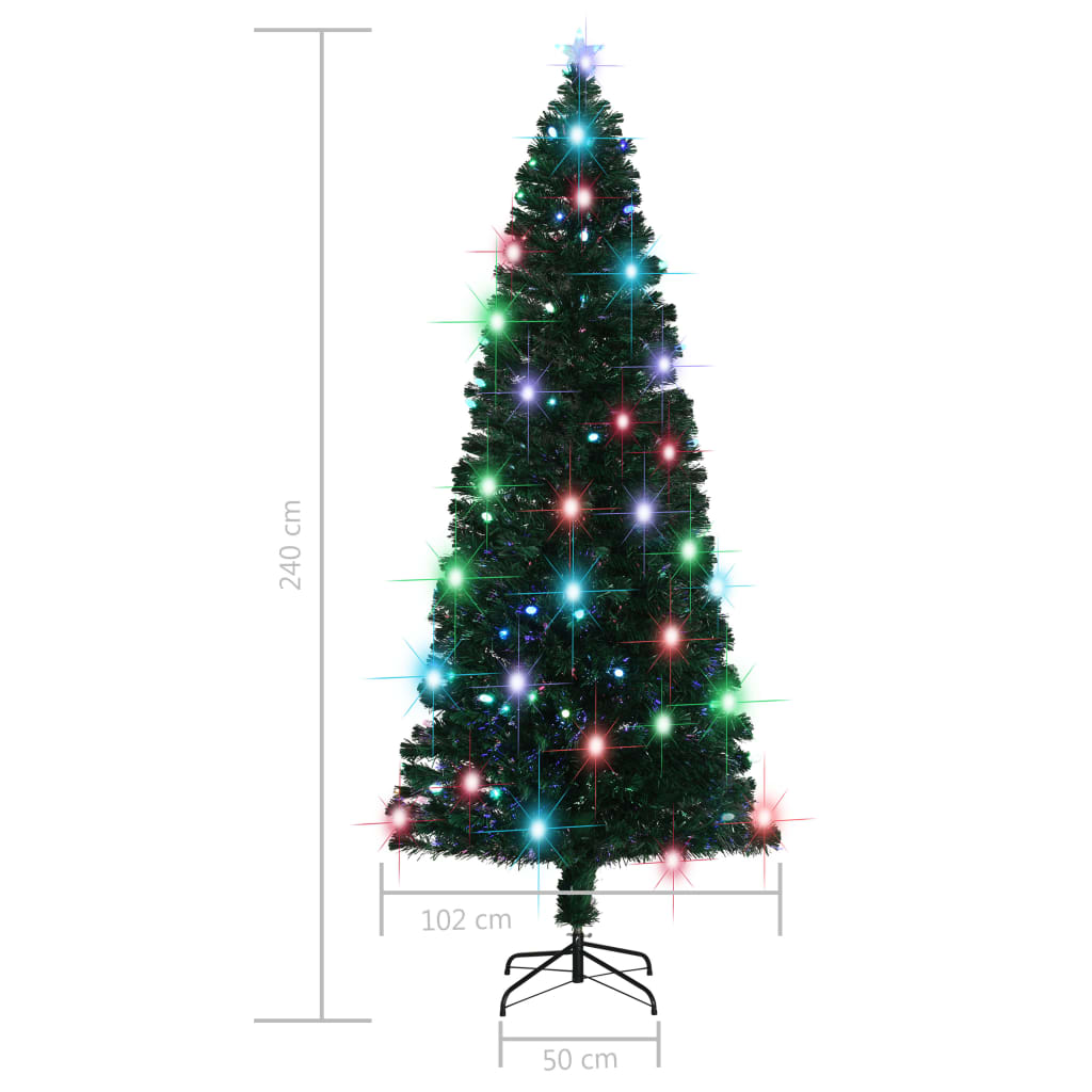 vidaXL Forhåndsbelyst juletre med stativ 240 cm fiberoptikk
