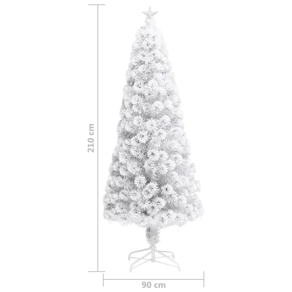 vidaXL Forhåndsbelyst kunstig juletre hvit 210 cm fiberoptikk