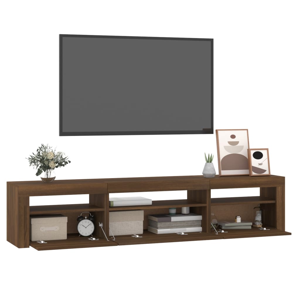 vidaXL TV-benk med LED-lys brun eik 195 x 35 x 40 cm