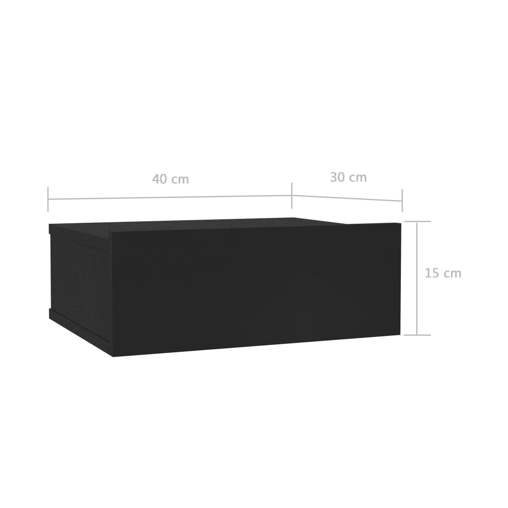 vidaXL Flytende nattbord svart 40x30x15 cm sponplate