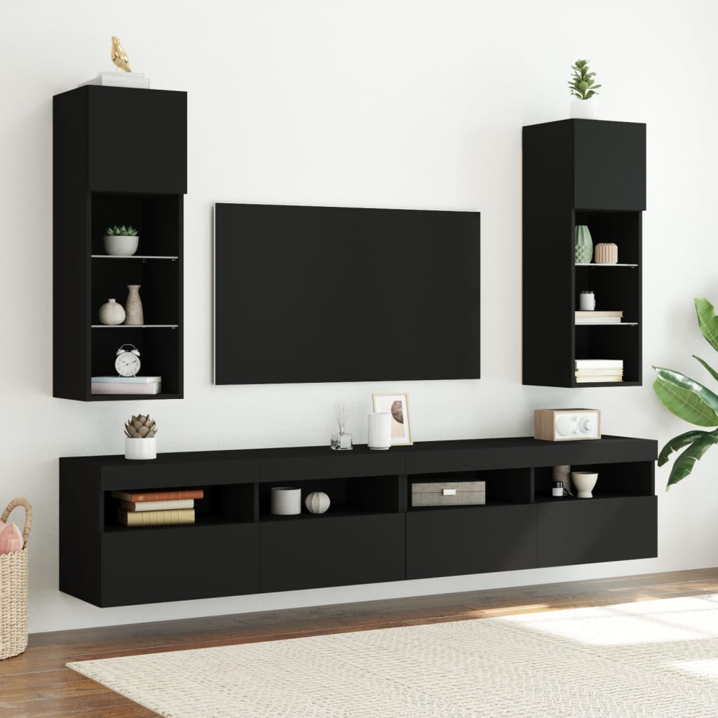 vidaXL TV-benker med LED-lys 2 stk svart 30,5x30x90 cm