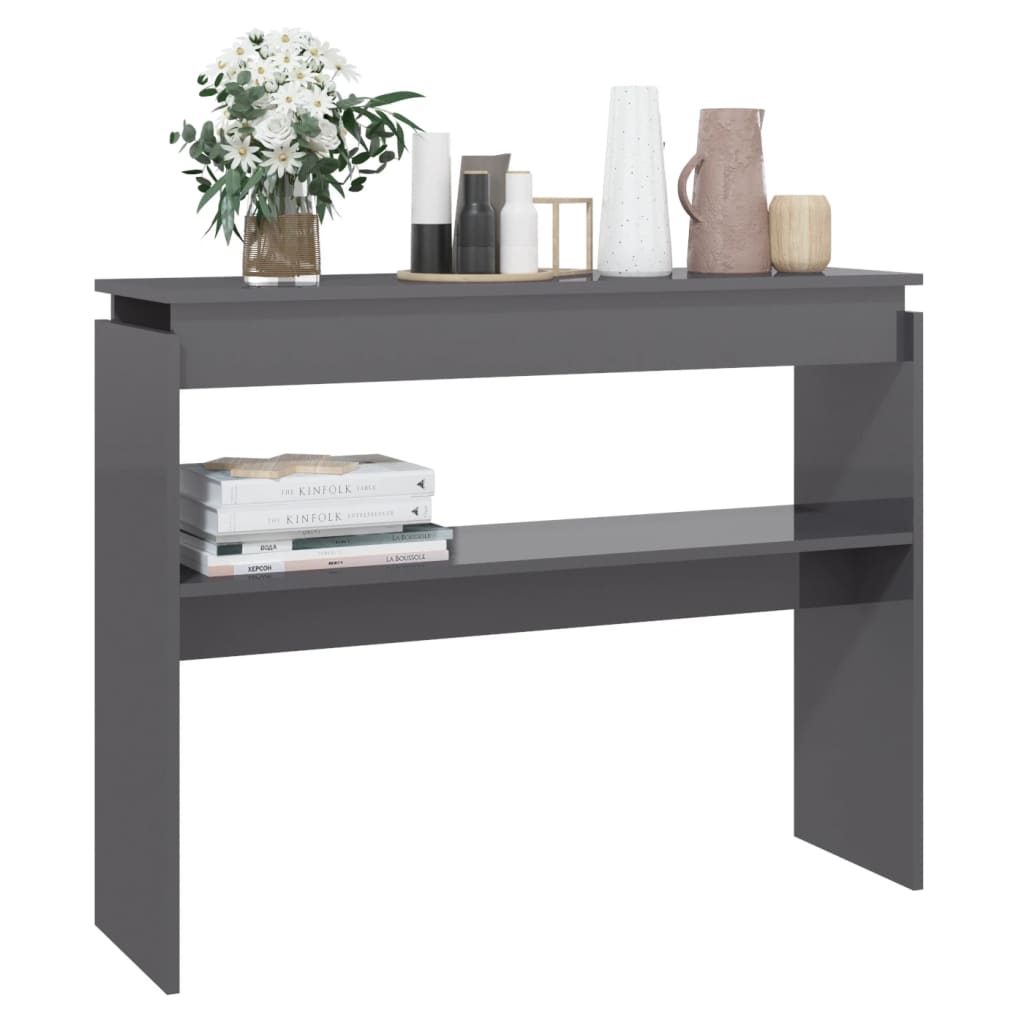 vidaXL Konsollbord høyglans grå 102x30x80 cm sponplate