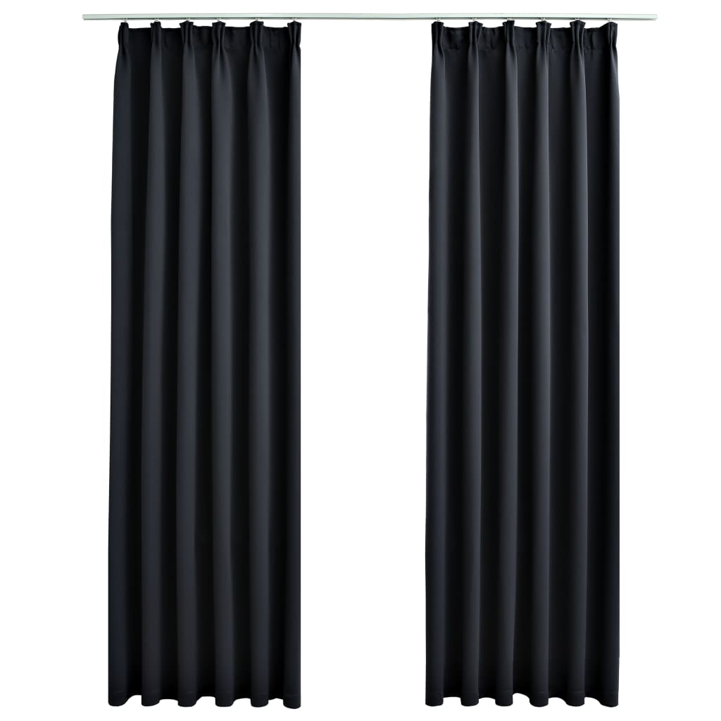 vidaXL Lystette gardiner med kroker 2 stk svart 140x175 cm