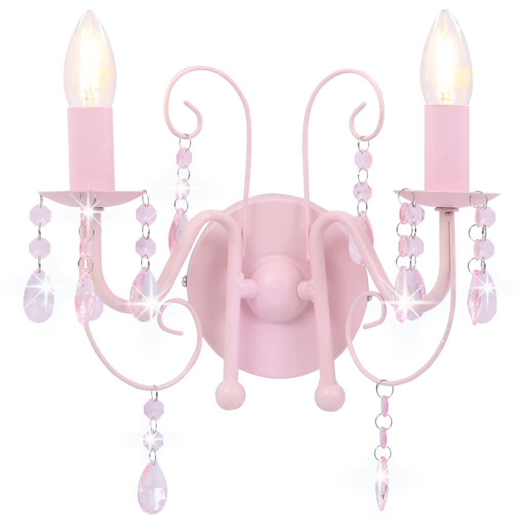 vidaXL Vegglampe med perler rosa 2 x E14 lyspærer