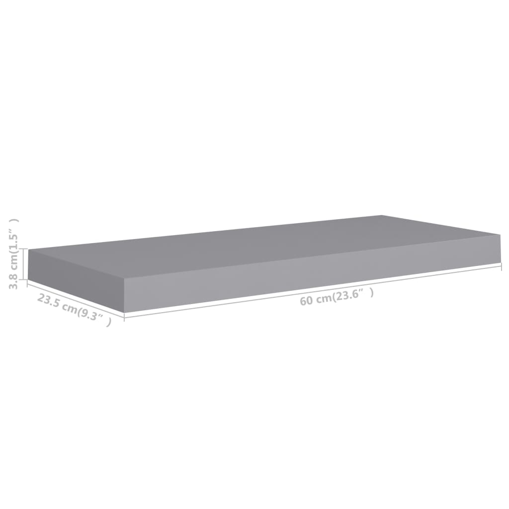 vidaXL Flytende vegghyller 4 stk grå 60x23,5x3,8 cm MDF