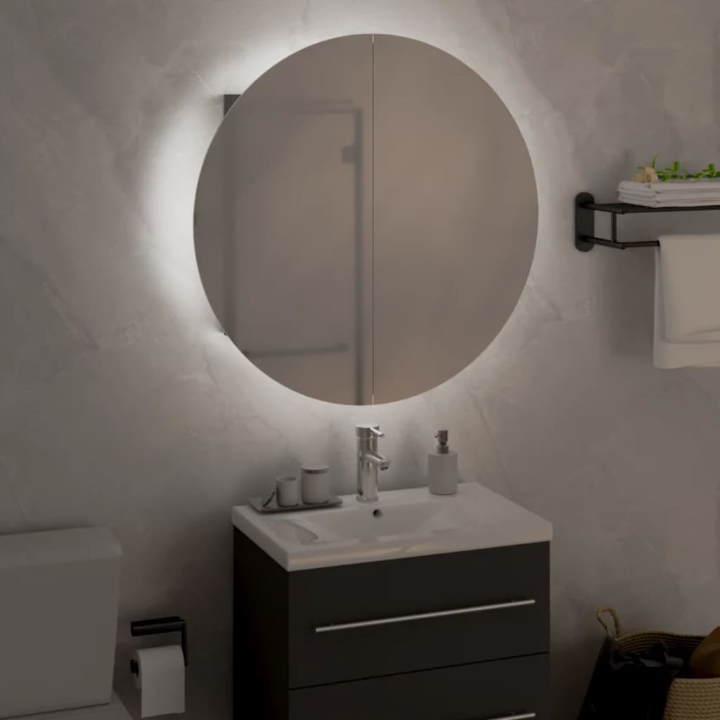 vidaXL Baderomsskap med rundt speil og LED grå 47x47x17,5 cm