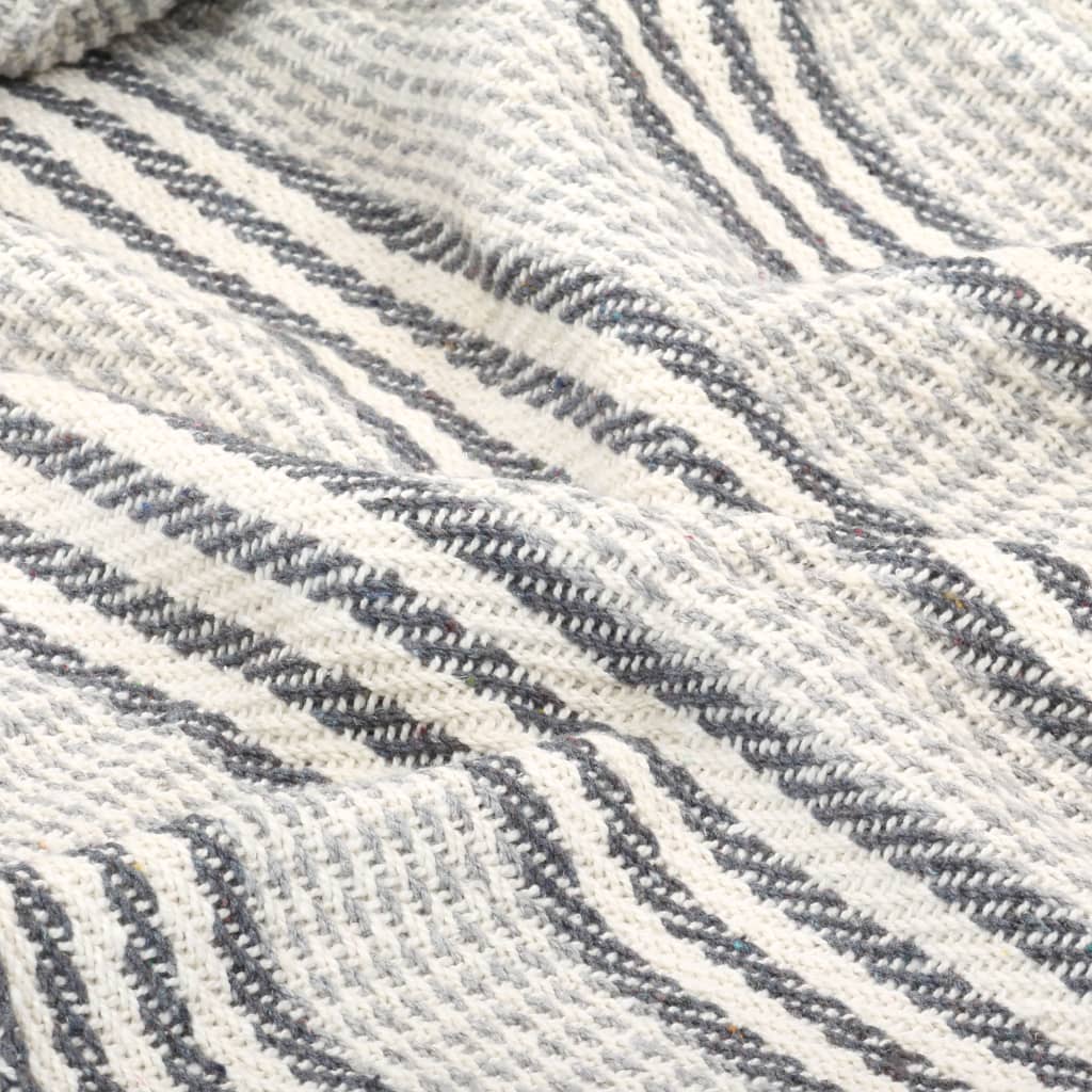 vidaXL Pledd bomull stripetmønster 125x150 cm grå og hvit