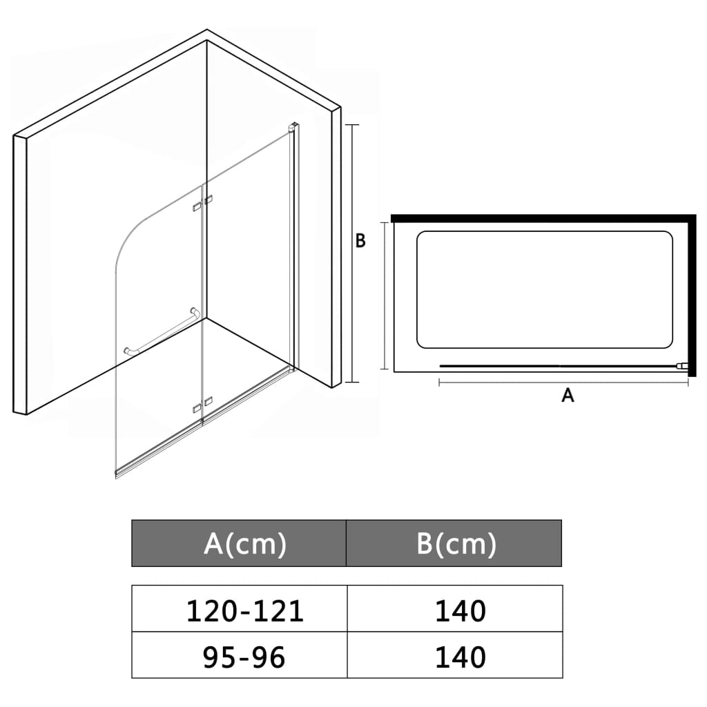 vidaXL Leddet dusjdør med 2 paneler ESG 95x140 cm