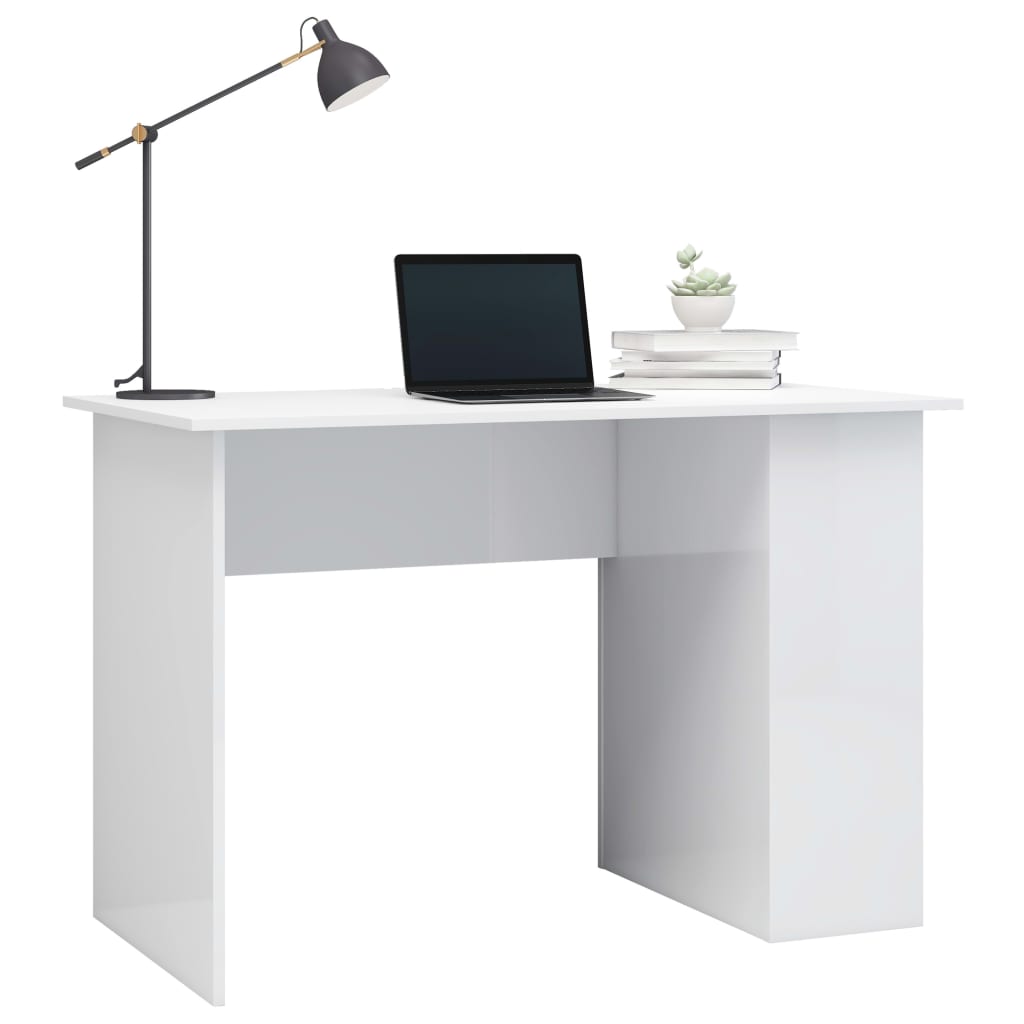 vidaXL Skrivebord høyglans hvit 110x60x73 cm sponplate
