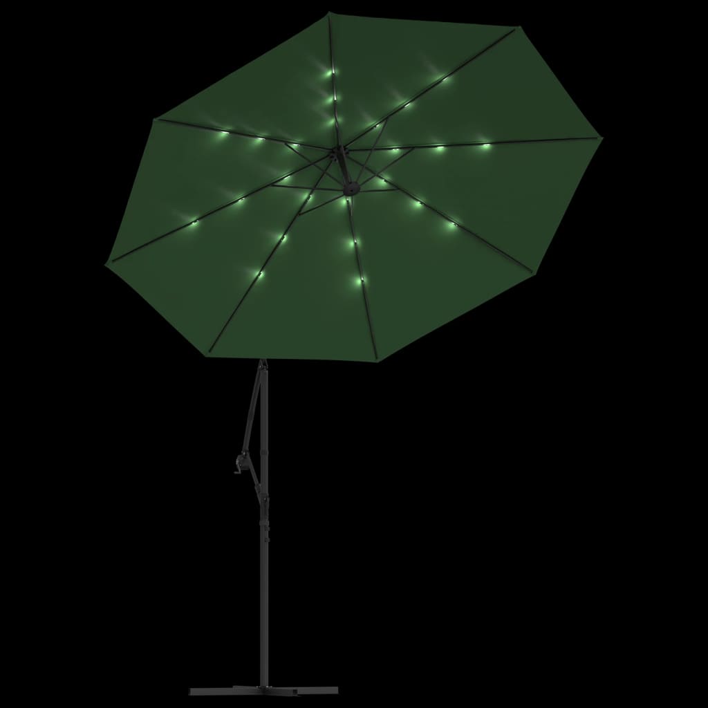 vidaXL Hengeparasoll med LED-lys 300 cm grønn metallstang