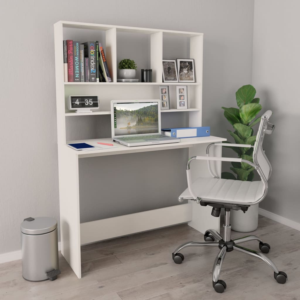 vidaXL Skrivebord med hyller hvit 110x45x157 cm sponplate