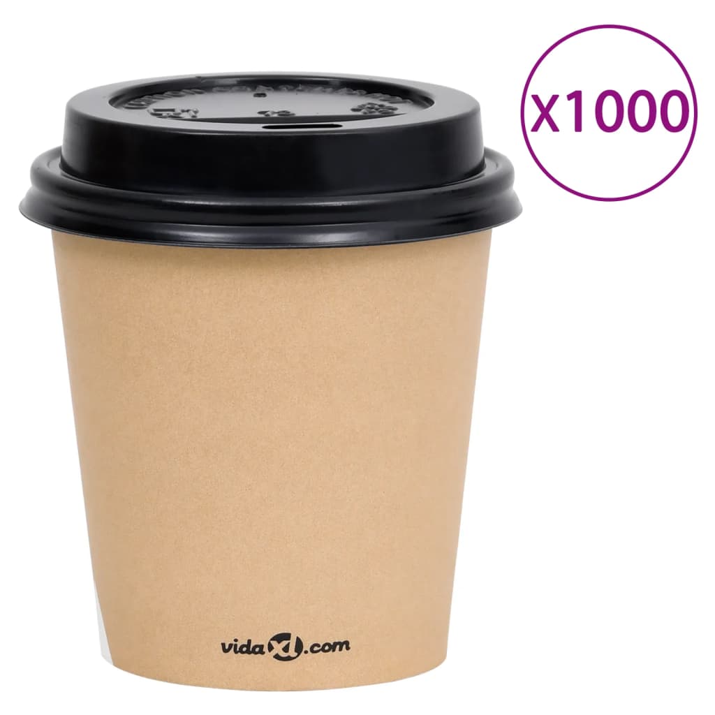 vidaXL Kaffepapirkopper med lokk 200 ml 1000 stk brun